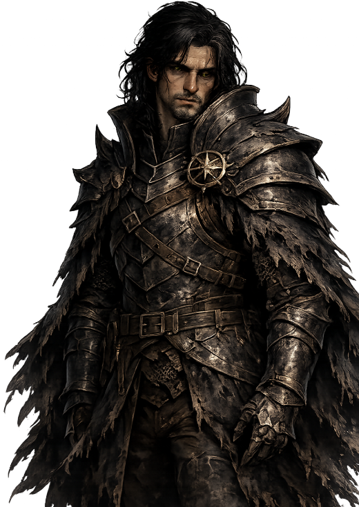 The Harrow Knight in black feathered armour bearing a star sigil.